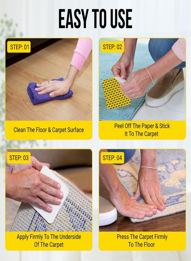 ALIEN TAPE Alien Grip Rug Gripper Carpet Tape - 12pcs, 4x4 in. Anti-Slip Hardwood, Tile Floor, No Damage - Double Sided Reusable, Non Slip Corner Rug Pads - As Seen on TV - Image 3